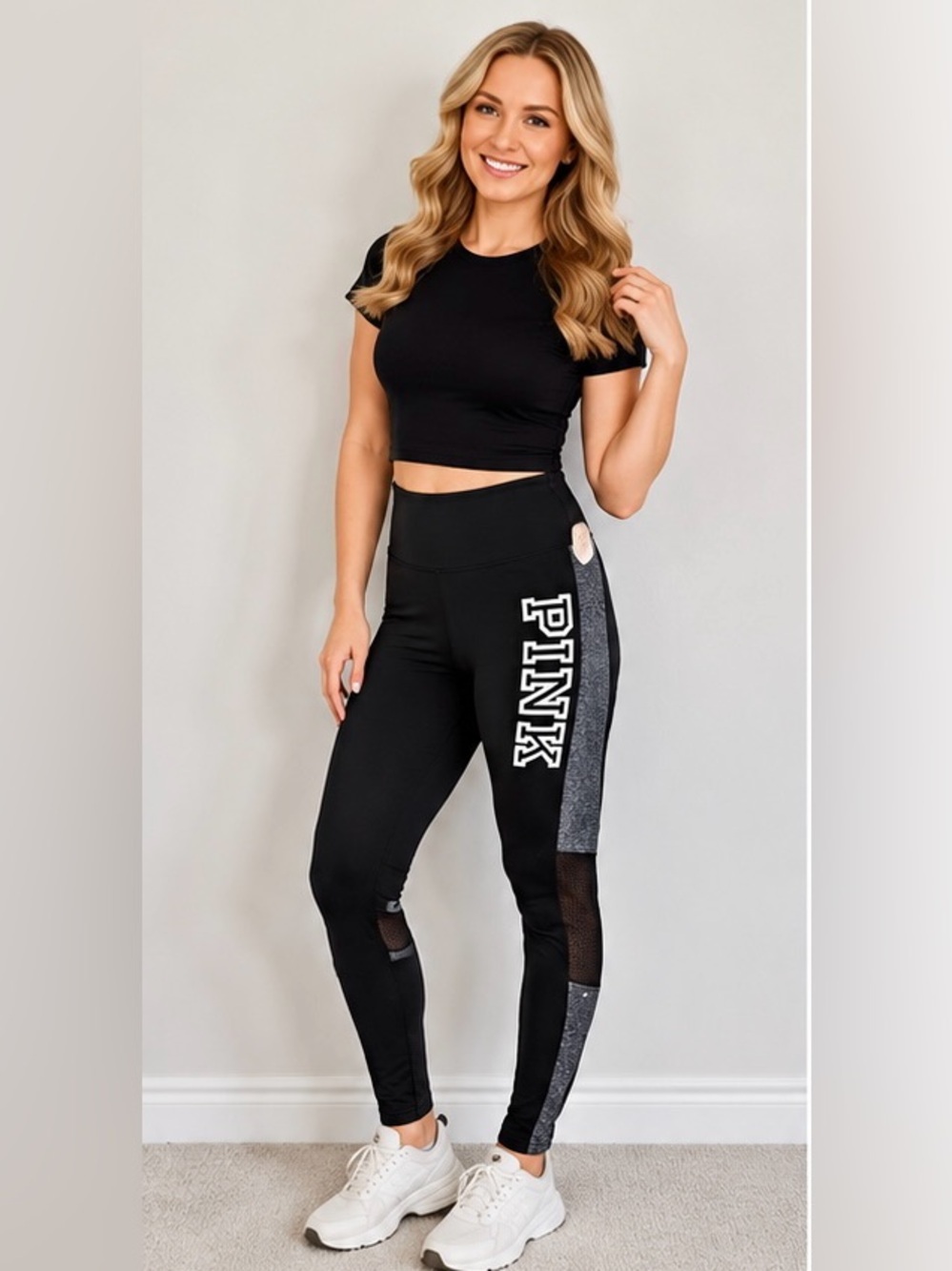 Pink Victoria Secret Yoga Leggings Women’s Medium Black Gray Mesh Athletic Pants